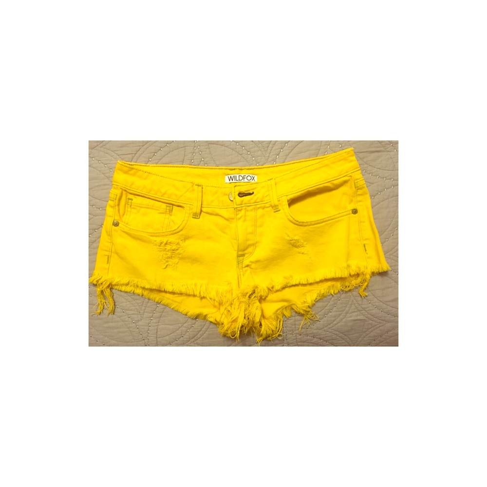 Wildfox Yellow Denim Friday Night Shorts.